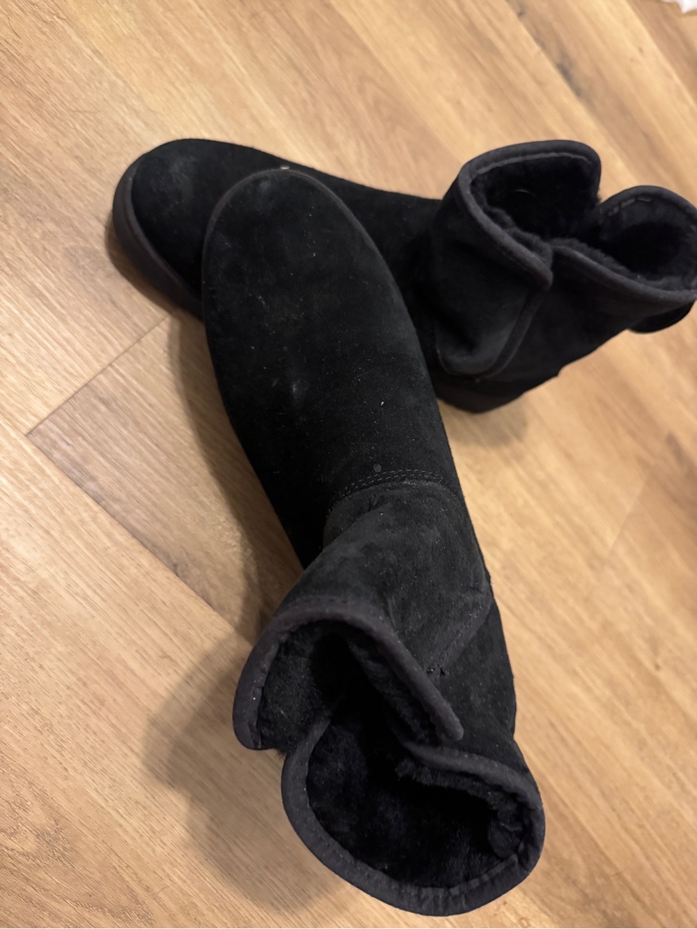 UGG Black Suede Mid-Calf Shearling Boots